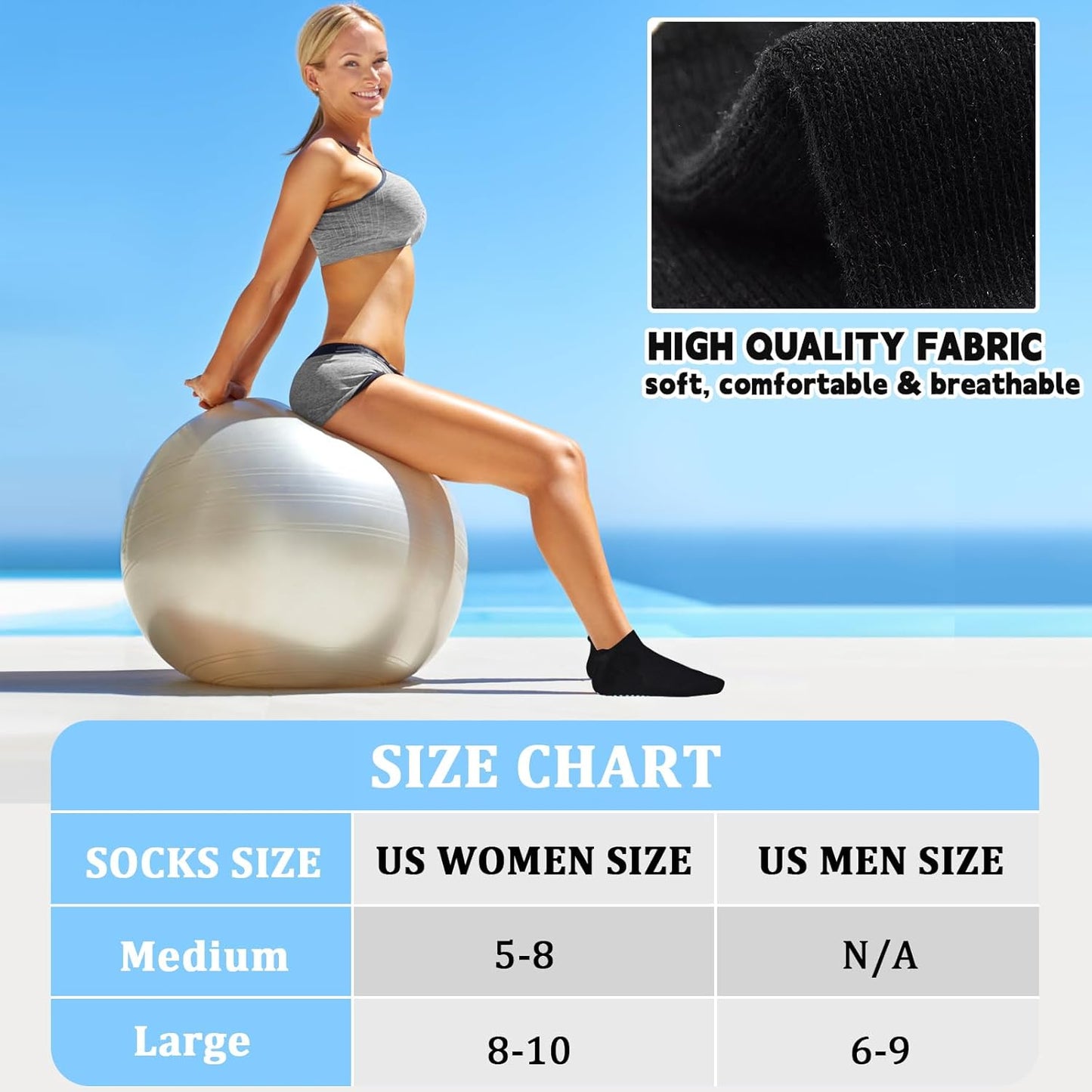 Grips Non Slip Socks for Women, 4 Pairs Yoga Pilates Anti Skid Woman Hospital Gripper Socks (5-12)