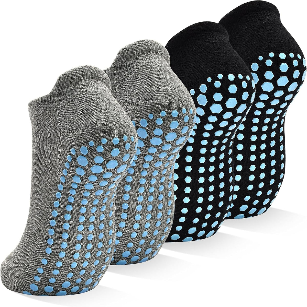 Grips Non Slip Socks for Women, 4 Pairs Yoga Pilates Anti Skid Woman Hospital Gripper Socks (5-12)