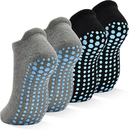 Grips Non Slip Socks for Women, 4 Pairs Yoga Pilates Anti Skid Woman Hospital Gripper Socks (5-12)