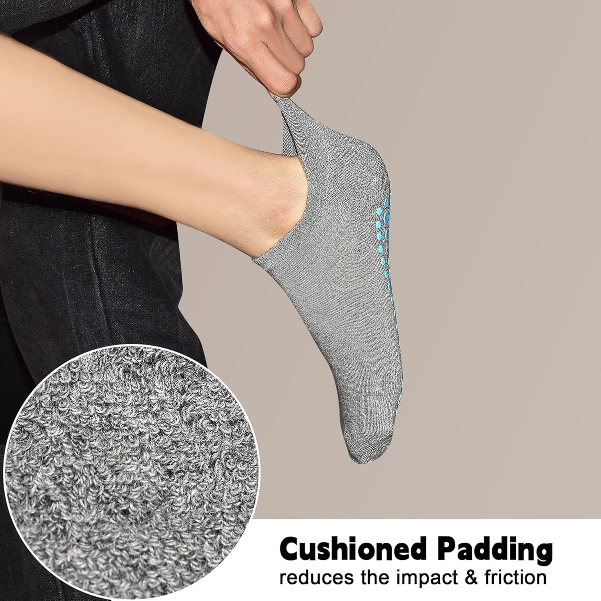 Grips Non Slip Socks for Women, 4 Pairs Yoga Pilates Anti Skid Woman Hospital Gripper Socks (5-12)