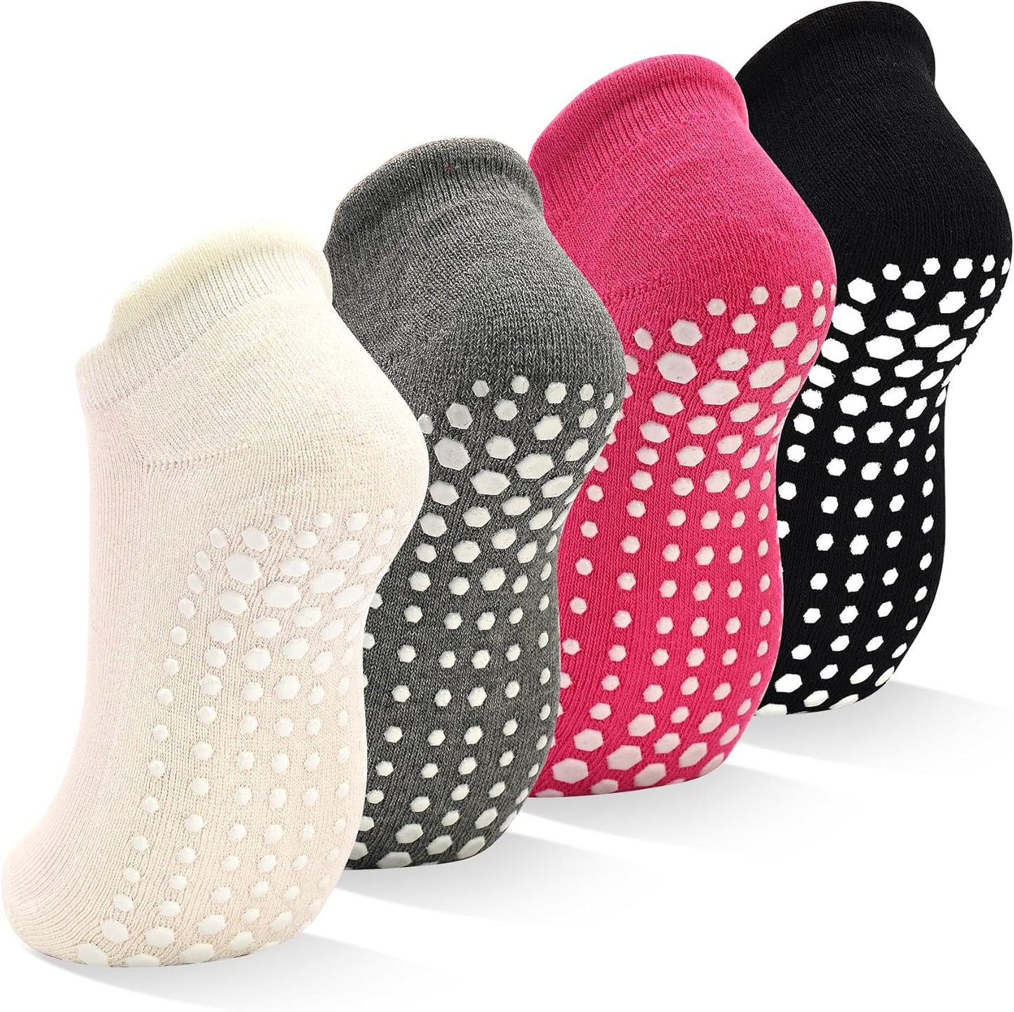 Grips Non Slip Socks for Women, 4 Pairs Yoga Pilates Anti Skid Woman Hospital Gripper Socks (5-12)