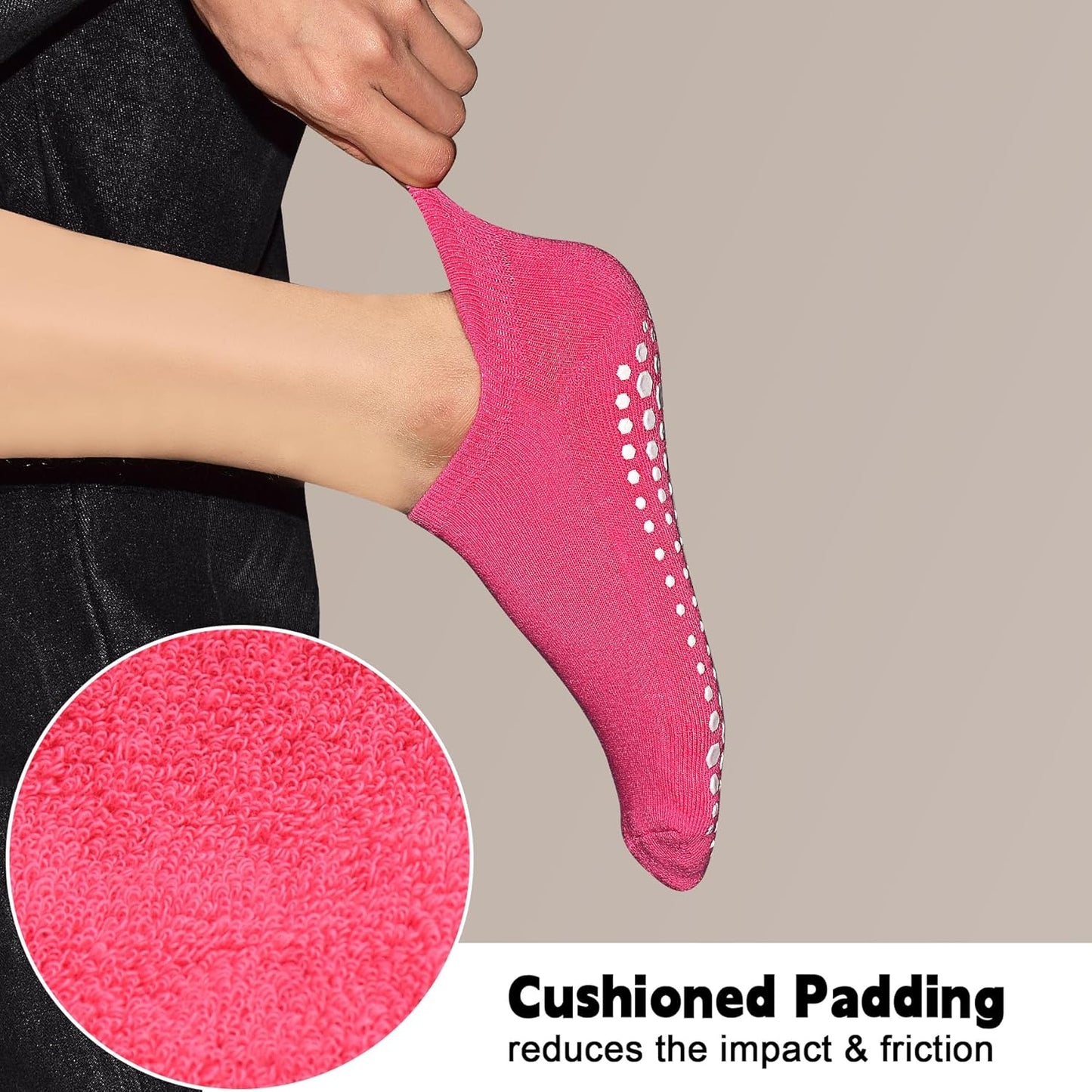 Grips Non Slip Socks for Women, 4 Pairs Yoga Pilates Anti Skid Woman Hospital Gripper Socks (5-12)