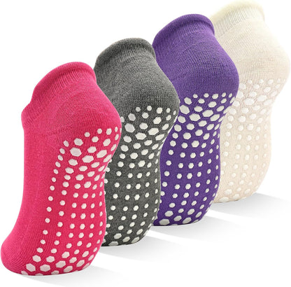 Grips Non Slip Socks for Women, 4 Pairs Yoga Pilates Anti Skid Woman Hospital Gripper Socks (5-12)
