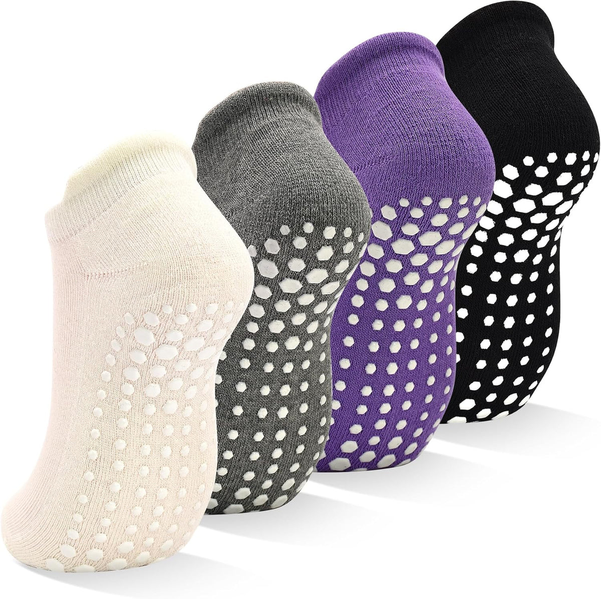 Grips Non Slip Socks for Women, 4 Pairs Yoga Pilates Anti Skid Woman Hospital Gripper Socks (5-12)