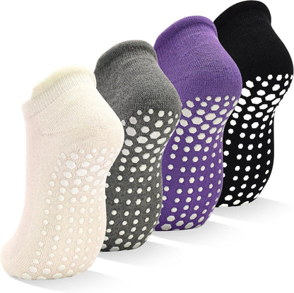 Grips Non Slip Socks for Women, 4 Pairs Yoga Pilates Anti Skid Woman Hospital Gripper Socks (5-12)