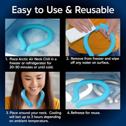 Neck Chill Cooling Tube, Wearable Neck Cooler, 3 Pack |Quick Freeze Gel, No Batteries or Charging | Hands Free Body Cooler for Hot Weather | Reusable, Adjustable Fit