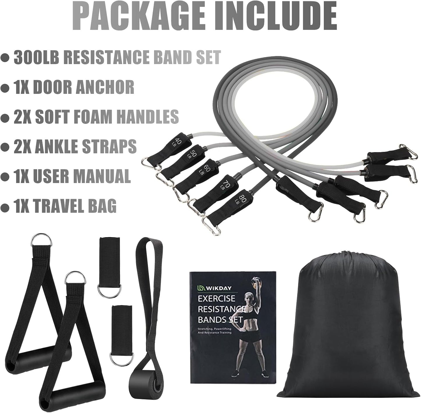 Exercise Resistance Bands with Handles for Working Out Workout Bands Set with Door Anchor for Physical Therapy, Yoga, Pilates