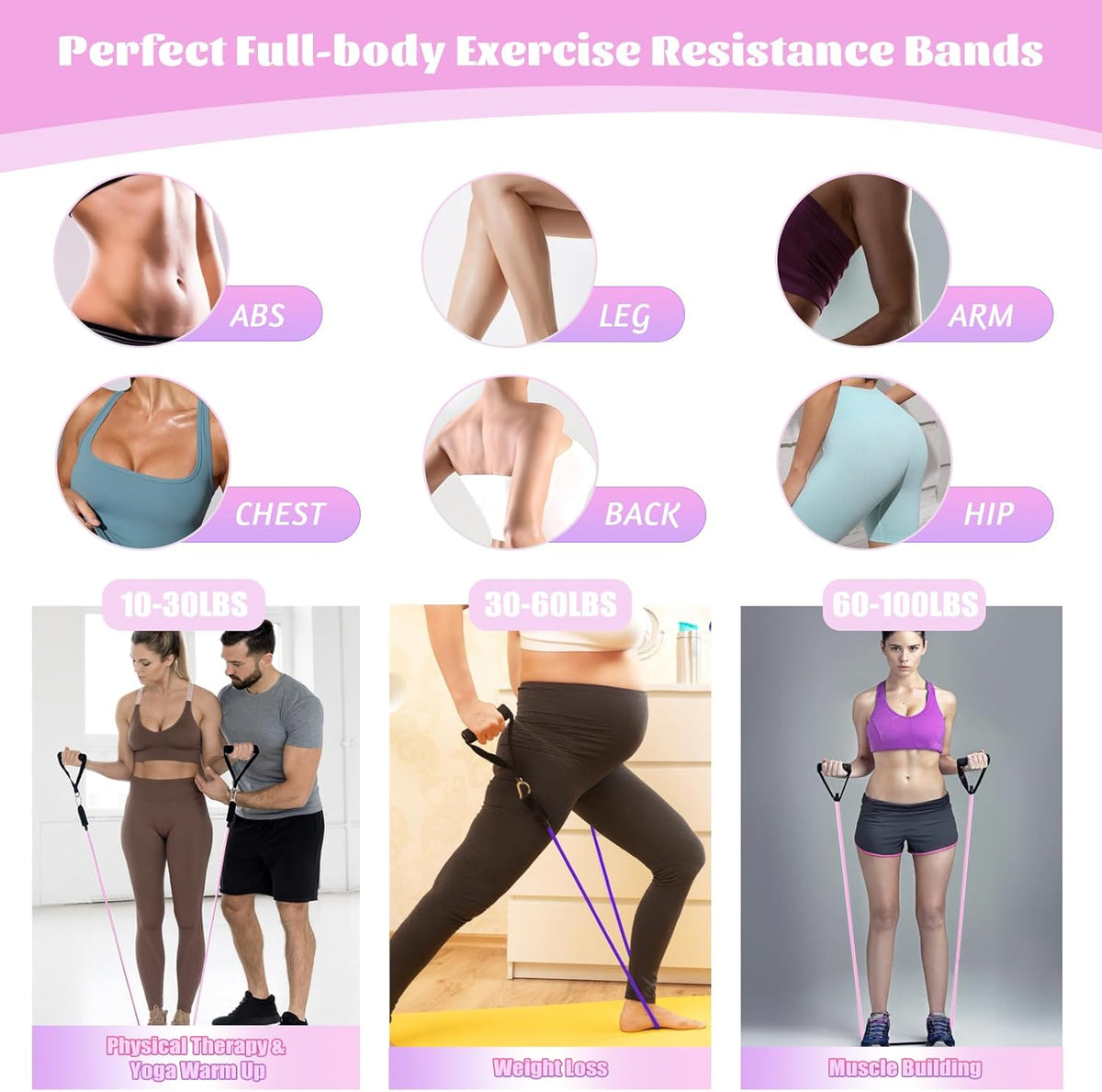 Exercise Resistance Bands with Handles for Working Out Workout Bands Set with Door Anchor for Physical Therapy, Yoga, Pilates