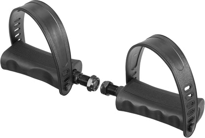 1 Pair Exercise Bike Pedals with Straps 9/16 Inch Spindle Cycling Parts 14mm Spindle Black