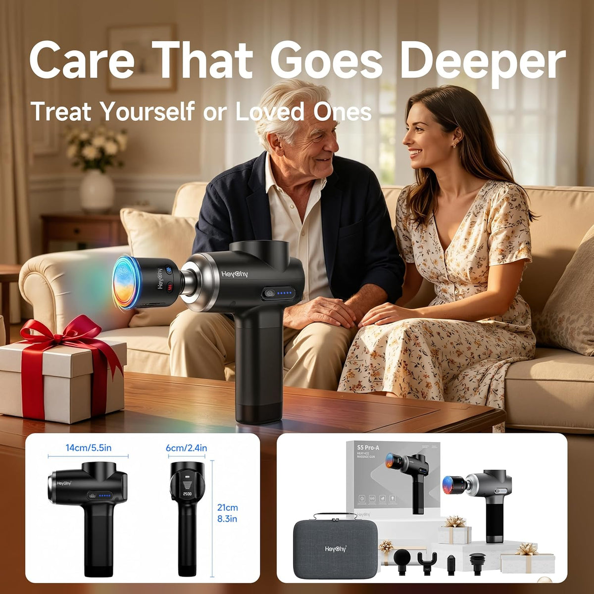 Massage Gun Deep Tissue with Heat and Cold, HSA Eligible12mm Amplitude Muscle Massager for Athletes, Men Women Back Neck Shoulder Recovery, Quite for Home Gym, FSA