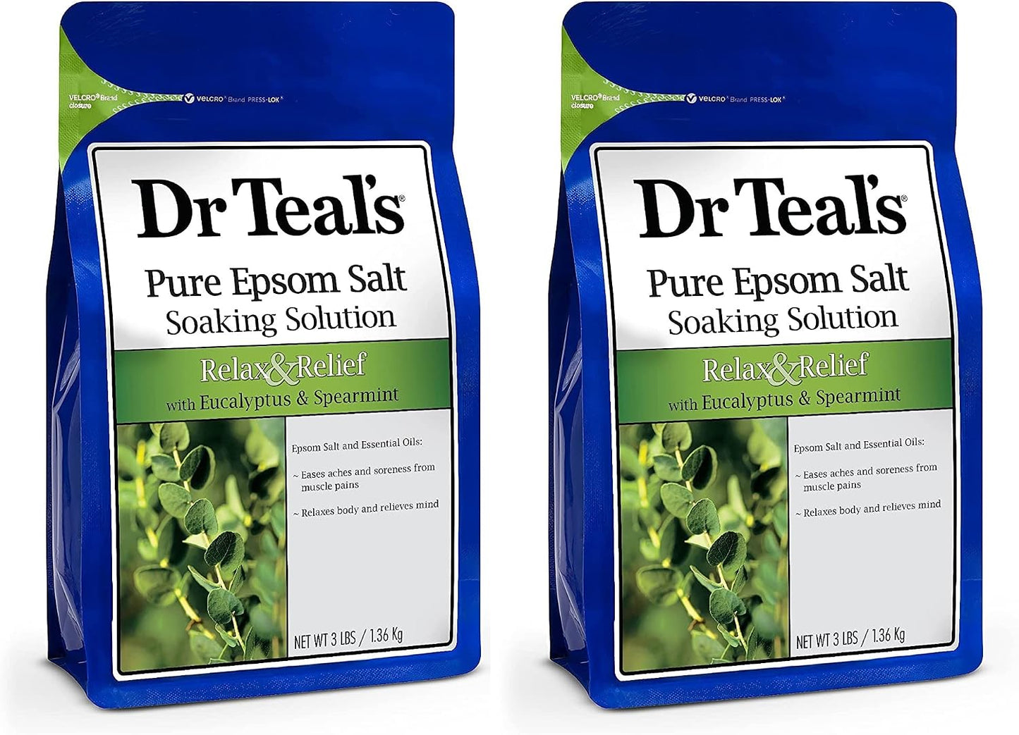 Epsom Salt Magnesium Soak, Relax & Relief with Eucalyptus & Spearmint Essential Oils, 3 lbs