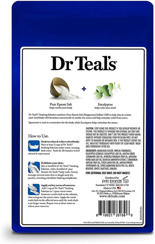 Epsom Salt Magnesium Soak, Relax & Relief with Eucalyptus & Spearmint Essential Oils, 3 lbs