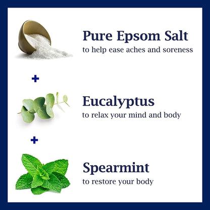 Epsom Salt Magnesium Soak, Relax & Relief with Eucalyptus & Spearmint Essential Oils, 3 lbs