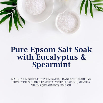 Epsom Salt Magnesium Soak, Relax & Relief with Eucalyptus & Spearmint Essential Oils, 3 lbs