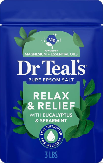 Epsom Salt Magnesium Soak, Relax & Relief with Eucalyptus & Spearmint Essential Oils, 3 lbs