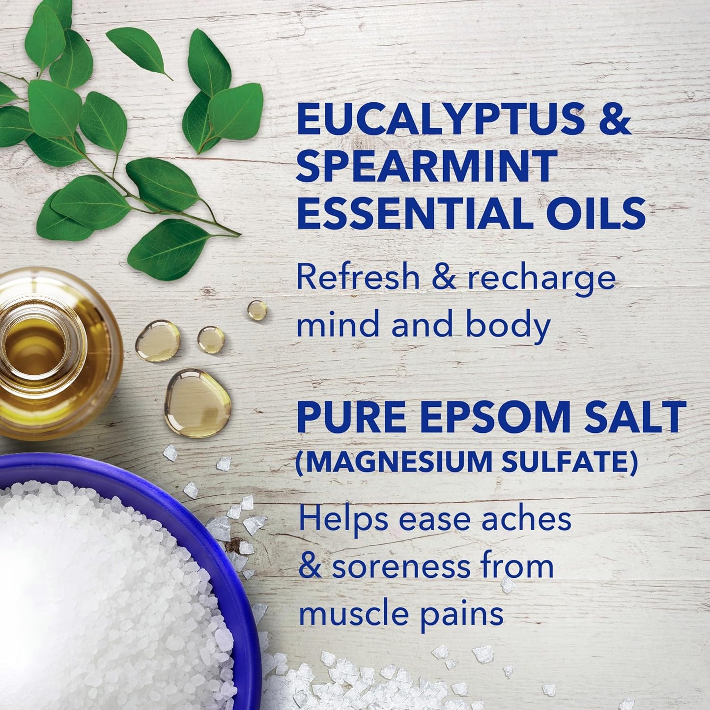 Epsom Salt Magnesium Soak, Relax & Relief with Eucalyptus & Spearmint Essential Oils, 3 lbs