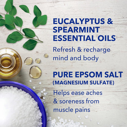 Epsom Salt Magnesium Soak, Relax & Relief with Eucalyptus & Spearmint Essential Oils, 3 lbs