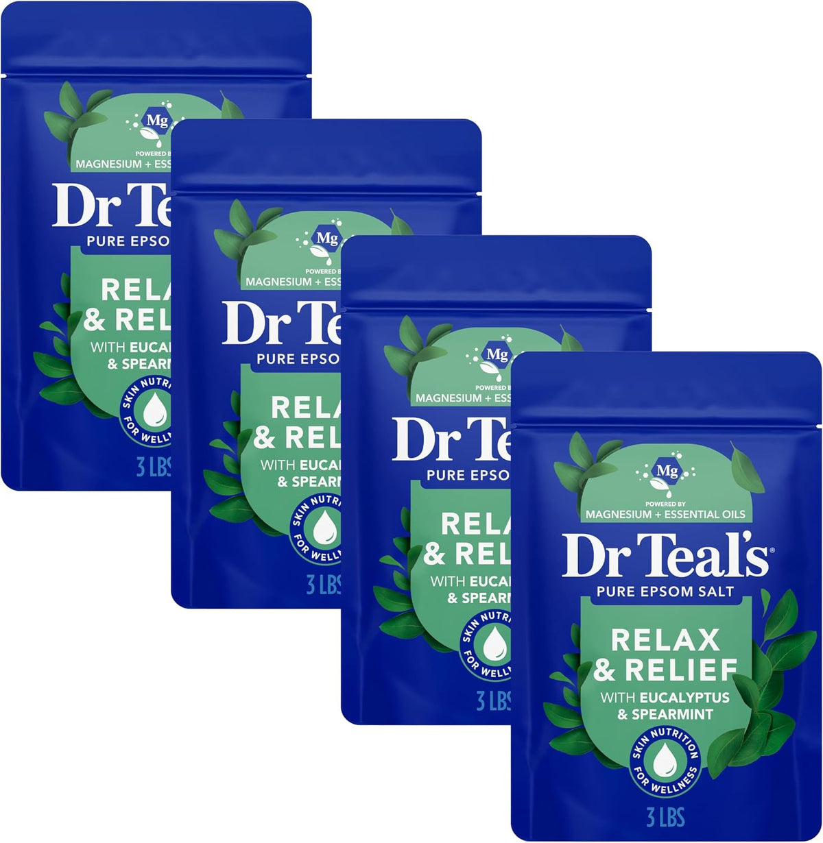 Epsom Salt Magnesium Soak, Relax & Relief with Eucalyptus & Spearmint Essential Oils, 3 lbs