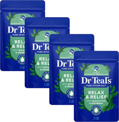 Epsom Salt Magnesium Soak, Relax & Relief with Eucalyptus & Spearmint Essential Oils, 3 lbs