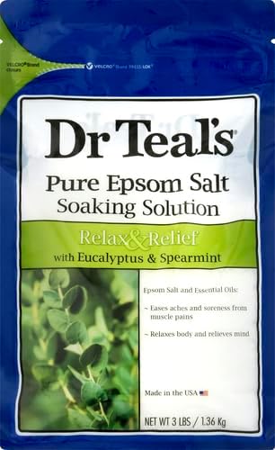 Epsom Salt Magnesium Soak, Relax & Relief with Eucalyptus & Spearmint Essential Oils, 3 lbs
