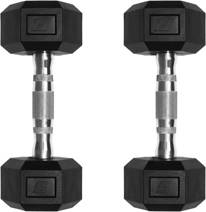 RitFit 5-650 LBS PVC Hex Dumbbell Sets with Optional Rack for Home Gym | PVC Coated Anti-Roll Hex Design, Chrome Handle with Ergonomic Grip, Full Body Strength Training with Optional Rack