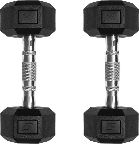 RitFit 5-650 LBS PVC Hex Dumbbell Sets with Optional Rack for Home Gym | PVC Coated Anti-Roll Hex Design, Chrome Handle with Ergonomic Grip, Full Body Strength Training with Optional Rack