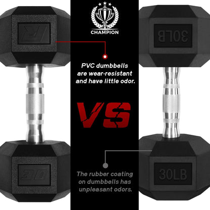 RitFit 5-650 LBS PVC Hex Dumbbell Sets with Optional Rack for Home Gym | PVC Coated Anti-Roll Hex Design, Chrome Handle with Ergonomic Grip, Full Body Strength Training with Optional Rack