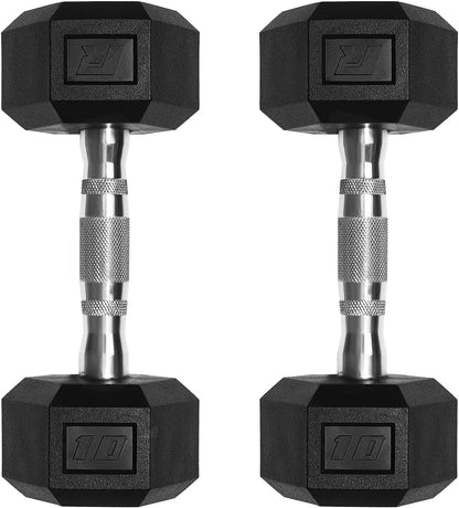 RitFit 5-650 LBS PVC Hex Dumbbell Sets with Optional Rack for Home Gym | PVC Coated Anti-Roll Hex Design, Chrome Handle with Ergonomic Grip, Full Body Strength Training with Optional Rack