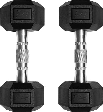 RitFit 5-650 LBS PVC Hex Dumbbell Sets with Optional Rack for Home Gym | PVC Coated Anti-Roll Hex Design, Chrome Handle with Ergonomic Grip, Full Body Strength Training with Optional Rack
