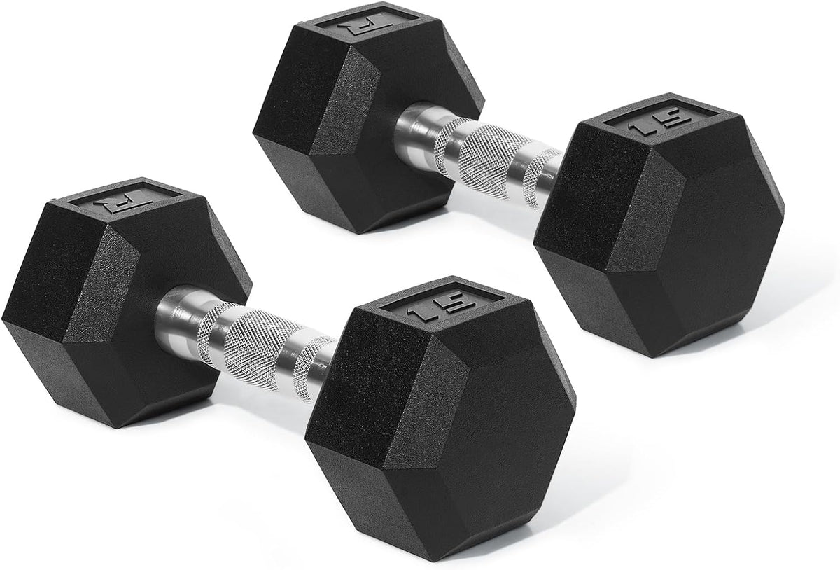 RitFit 5-650 LBS PVC Hex Dumbbell Sets with Optional Rack for Home Gym | PVC Coated Anti-Roll Hex Design, Chrome Handle with Ergonomic Grip, Full Body Strength Training with Optional Rack