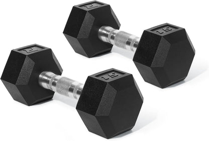RitFit 5-650 LBS PVC Hex Dumbbell Sets with Optional Rack for Home Gym | PVC Coated Anti-Roll Hex Design, Chrome Handle with Ergonomic Grip, Full Body Strength Training with Optional Rack