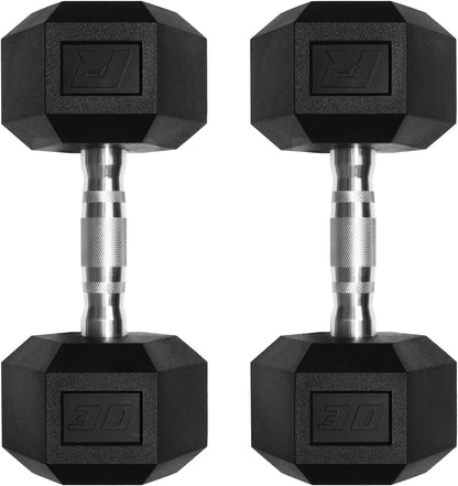 RitFit 5-650 LBS PVC Hex Dumbbell Sets with Optional Rack for Home Gym | PVC Coated Anti-Roll Hex Design, Chrome Handle with Ergonomic Grip, Full Body Strength Training with Optional Rack