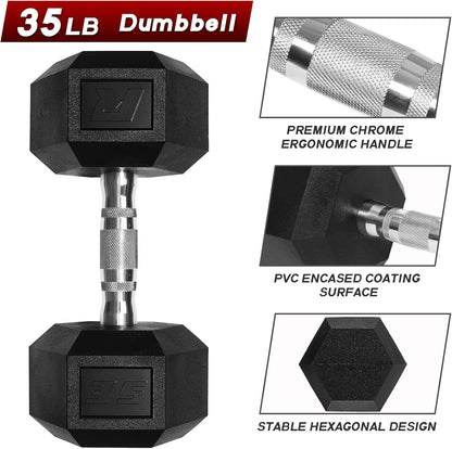 RitFit 5-650 LBS PVC Hex Dumbbell Sets with Optional Rack for Home Gym | PVC Coated Anti-Roll Hex Design, Chrome Handle with Ergonomic Grip, Full Body Strength Training with Optional Rack