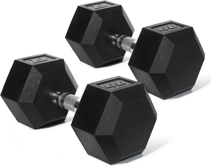 RitFit 5-650 LBS PVC Hex Dumbbell Sets with Optional Rack for Home Gym | PVC Coated Anti-Roll Hex Design, Chrome Handle with Ergonomic Grip, Full Body Strength Training with Optional Rack