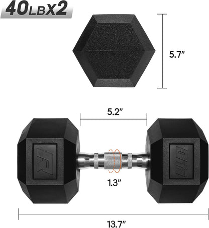 RitFit 5-650 LBS PVC Hex Dumbbell Sets with Optional Rack for Home Gym | PVC Coated Anti-Roll Hex Design, Chrome Handle with Ergonomic Grip, Full Body Strength Training with Optional Rack