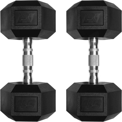 RitFit 5-650 LBS PVC Hex Dumbbell Sets with Optional Rack for Home Gym | PVC Coated Anti-Roll Hex Design, Chrome Handle with Ergonomic Grip, Full Body Strength Training with Optional Rack