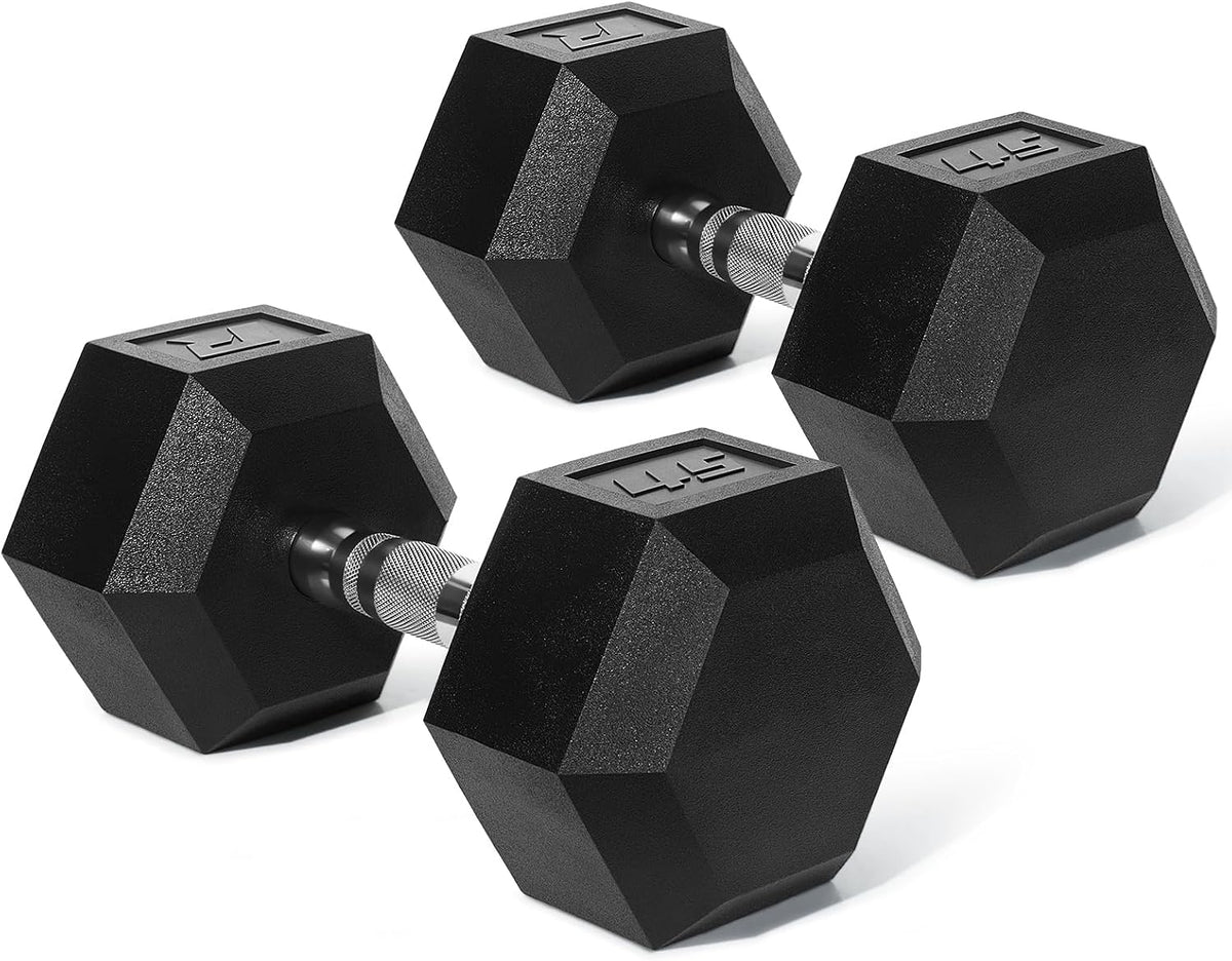 RitFit 5-650 LBS PVC Hex Dumbbell Sets with Optional Rack for Home Gym | PVC Coated Anti-Roll Hex Design, Chrome Handle with Ergonomic Grip, Full Body Strength Training with Optional Rack