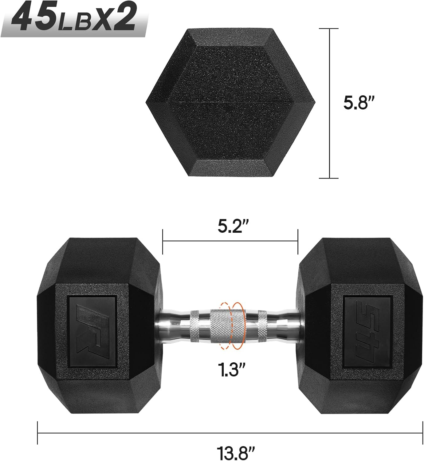 RitFit 5-650 LBS PVC Hex Dumbbell Sets with Optional Rack for Home Gym | PVC Coated Anti-Roll Hex Design, Chrome Handle with Ergonomic Grip, Full Body Strength Training with Optional Rack