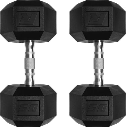 RitFit 5-650 LBS PVC Hex Dumbbell Sets with Optional Rack for Home Gym | PVC Coated Anti-Roll Hex Design, Chrome Handle with Ergonomic Grip, Full Body Strength Training with Optional Rack
