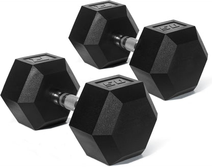 RitFit 5-650 LBS PVC Hex Dumbbell Sets with Optional Rack for Home Gym | PVC Coated Anti-Roll Hex Design, Chrome Handle with Ergonomic Grip, Full Body Strength Training with Optional Rack