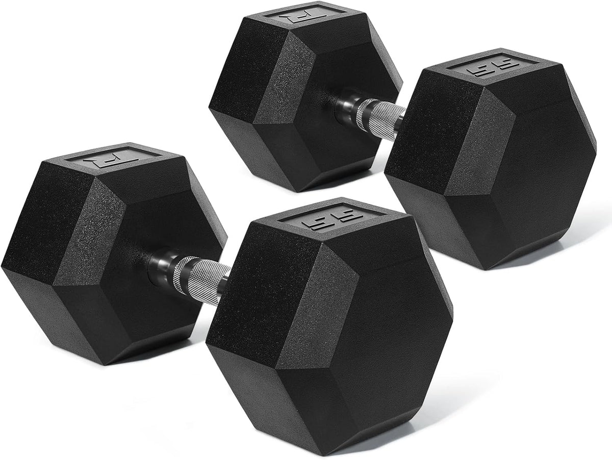 RitFit 5-650 LBS PVC Hex Dumbbell Sets with Optional Rack for Home Gym | PVC Coated Anti-Roll Hex Design, Chrome Handle with Ergonomic Grip, Full Body Strength Training with Optional Rack
