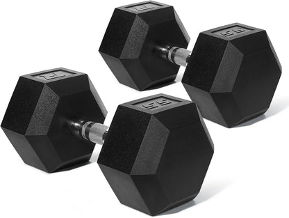 RitFit 5-650 LBS PVC Hex Dumbbell Sets with Optional Rack for Home Gym | PVC Coated Anti-Roll Hex Design, Chrome Handle with Ergonomic Grip, Full Body Strength Training with Optional Rack