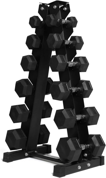 RitFit 5-650 LBS PVC Hex Dumbbell Sets with Optional Rack for Home Gym | PVC Coated Anti-Roll Hex Design, Chrome Handle with Ergonomic Grip, Full Body Strength Training with Optional Rack