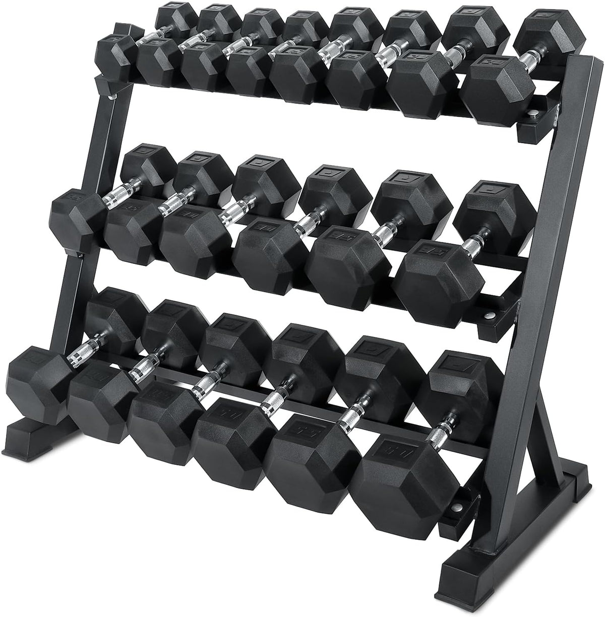 RitFit 5-650 LBS PVC Hex Dumbbell Sets with Optional Rack for Home Gym | PVC Coated Anti-Roll Hex Design, Chrome Handle with Ergonomic Grip, Full Body Strength Training with Optional Rack