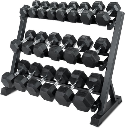 RitFit 5-650 LBS PVC Hex Dumbbell Sets with Optional Rack for Home Gym | PVC Coated Anti-Roll Hex Design, Chrome Handle with Ergonomic Grip, Full Body Strength Training with Optional Rack
