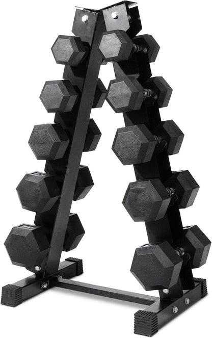 RitFit 5-650 LBS PVC Hex Dumbbell Sets with Optional Rack for Home Gym | PVC Coated Anti-Roll Hex Design, Chrome Handle with Ergonomic Grip, Full Body Strength Training with Optional Rack