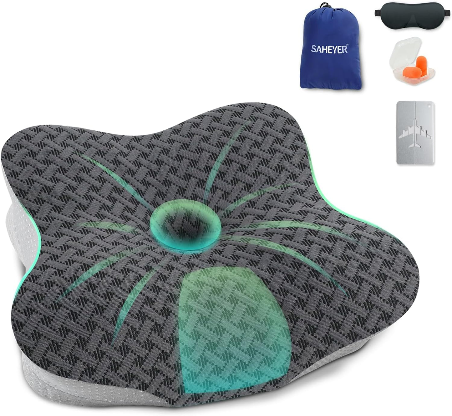 Travel Pillow for Sleeping, Ergonomic Cervical Neck Support Pillows, Lightweight Memory Foam Travel Pillow for Camping, Backpacking, Hammock - with Travel Storage Bag and Cooling Cover, Black