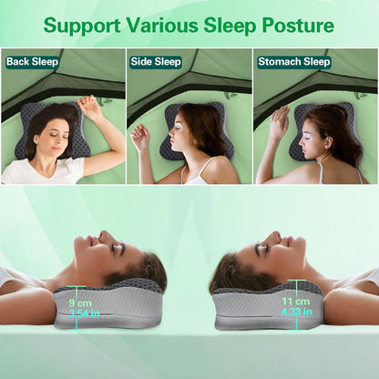 Travel Pillow for Sleeping, Ergonomic Cervical Neck Support Pillows, Lightweight Memory Foam Travel Pillow for Camping, Backpacking, Hammock - with Travel Storage Bag and Cooling Cover, Black