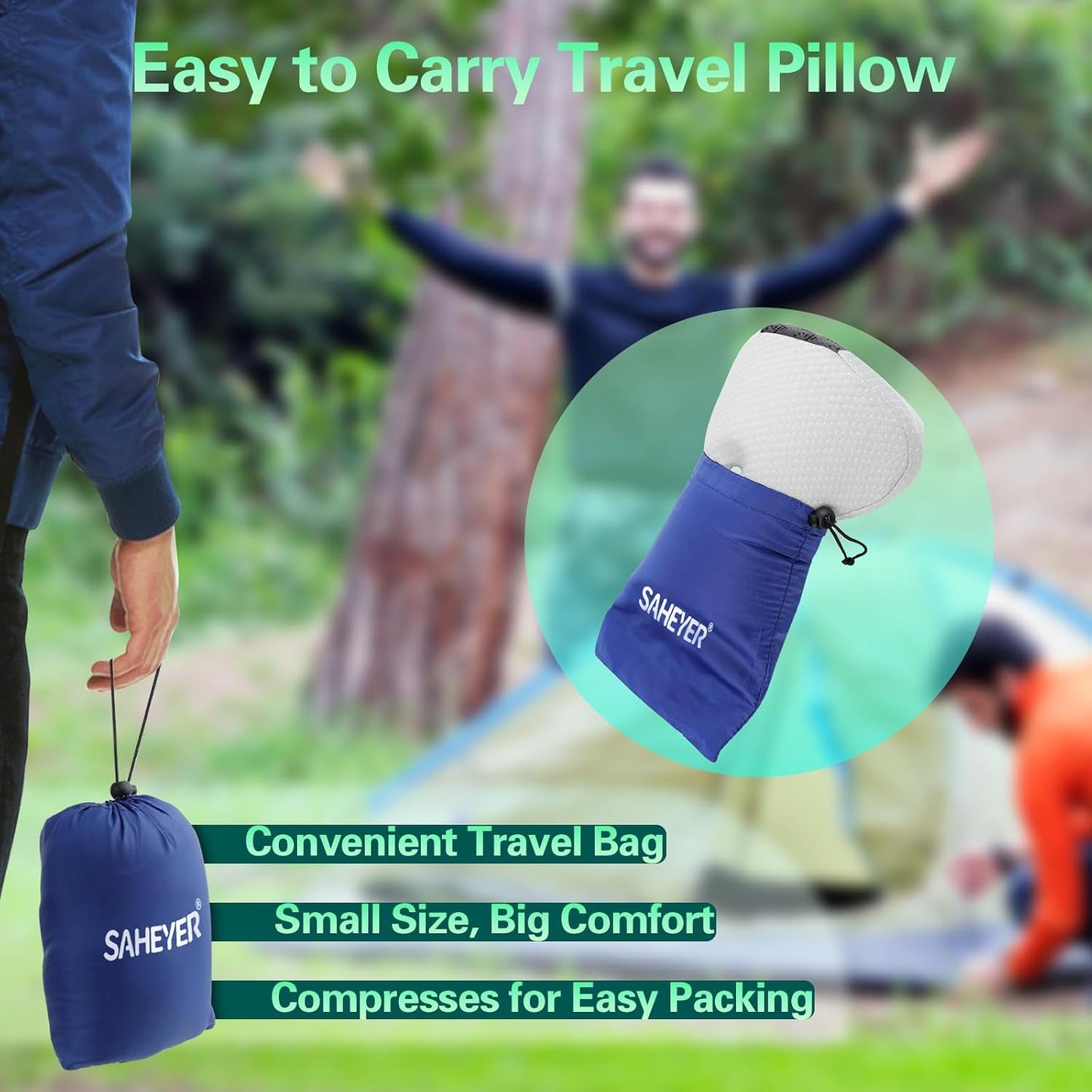 Travel Pillow for Sleeping, Ergonomic Cervical Neck Support Pillows, Lightweight Memory Foam Travel Pillow for Camping, Backpacking, Hammock - with Travel Storage Bag and Cooling Cover, Black
