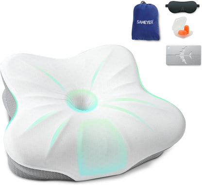 Travel Pillow for Sleeping, Ergonomic Cervical Neck Support Pillows, Lightweight Memory Foam Travel Pillow for Camping, Backpacking, Hammock - with Travel Storage Bag and Cooling Cover, Black